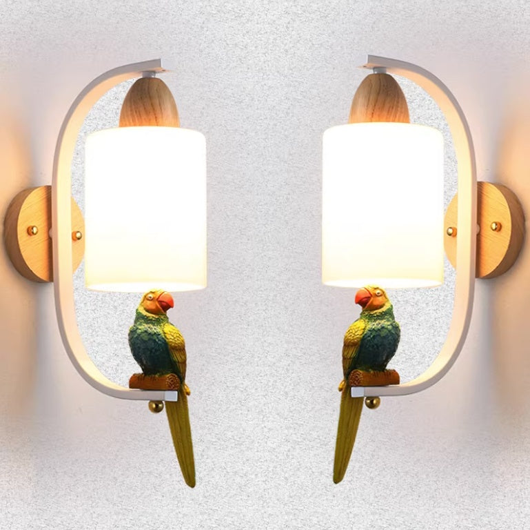 Wooden and Resin Wall Lamp with Bird