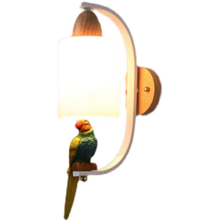 Wooden and Resin Wall Lamp with Bird
