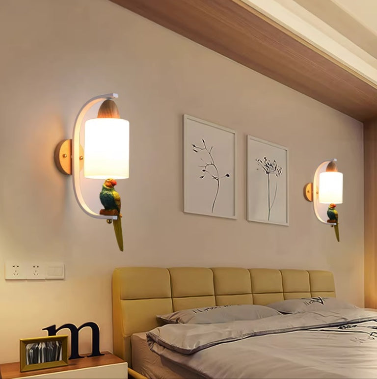 Wooden and Resin Wall Lamp with Bird
