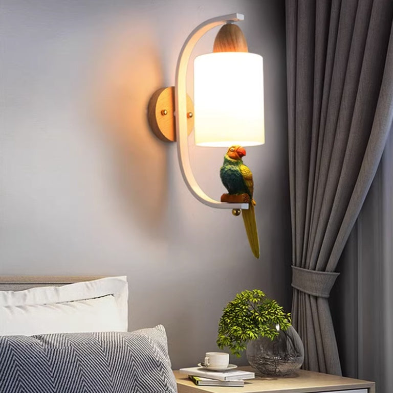 Wooden and Resin Wall Lamp with Bird