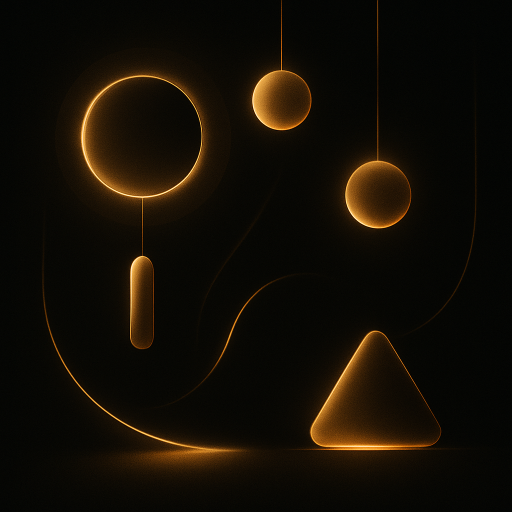 Modern luminaire design featuring glowing geometric shapes against a dark background.