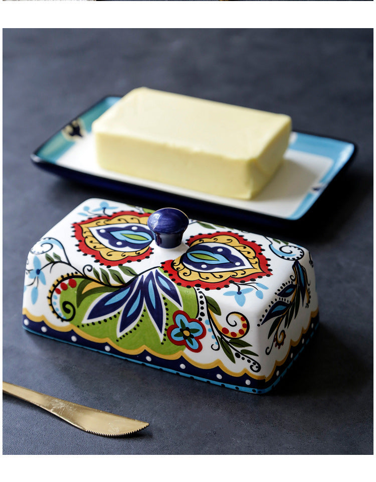 Ceramic Butter Dish with Floral Patterns