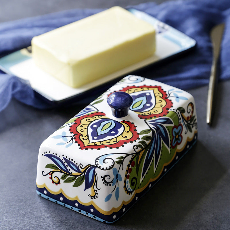 Beurrier en Céramique Motifs Floraux