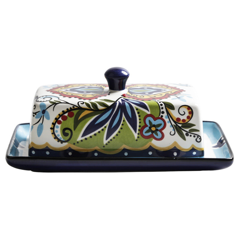 Ceramic Butter Dish with Floral Patterns