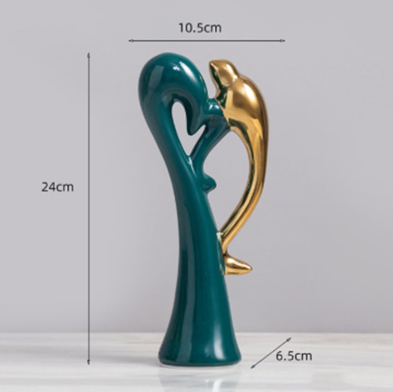 Statues design animaux en poterie émaillée et dorure, décoration contemporaine