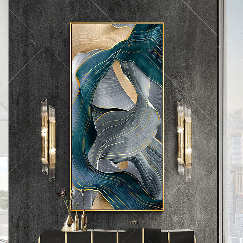 Tableau abstrait moderne bleu et doré Maison Gloow