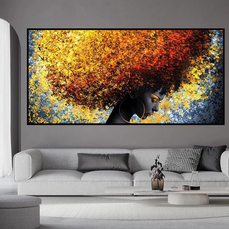 Tableau abstrait portrait doré Maison Gloow