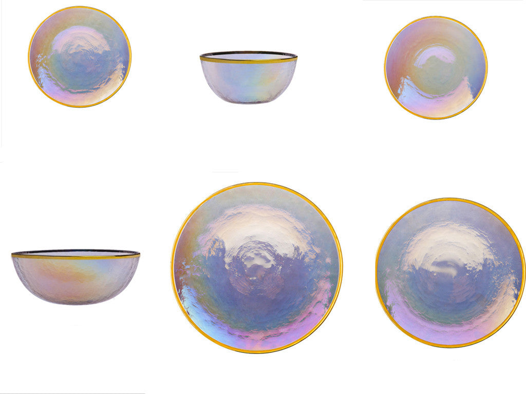 Assiette & Bol en Verre Martelé Arc-en-ciel – Collection Élégante Phnom Penh