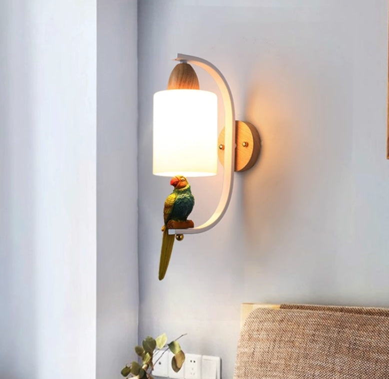 Lampe Murale en Bois et Résine avec Oiseau