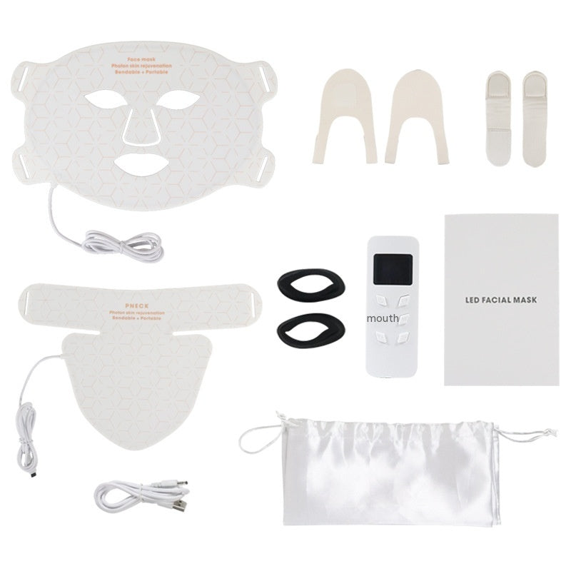 Masque Photon Beauté 4 Couleurs avec accessoires, dispositif LED pour soin du visage à domicile.