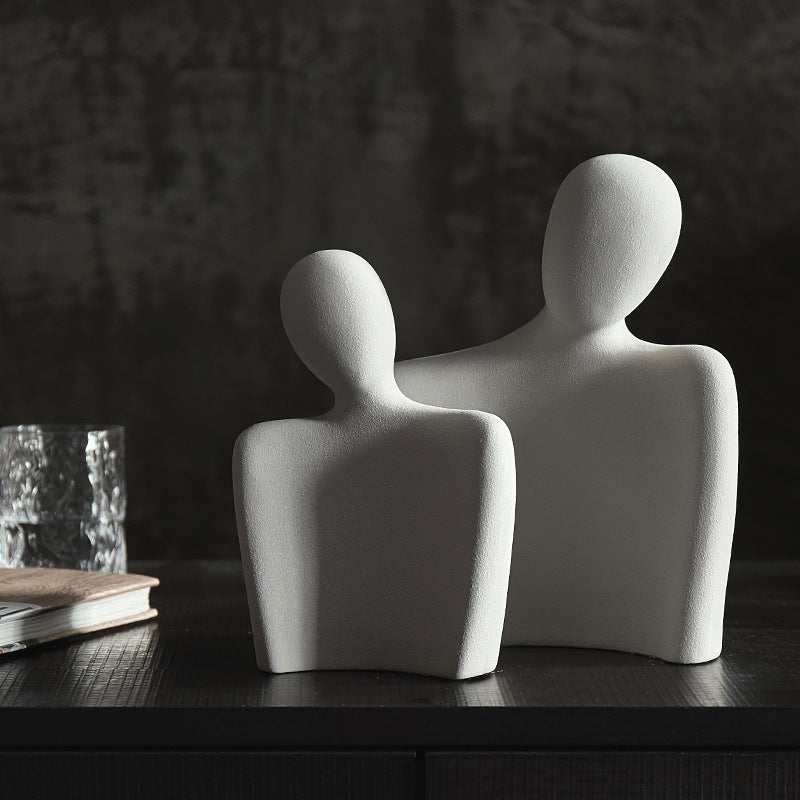 Sculpture minimaliste couple abstrait en résine blanche, décoration contemporaine Maison Gloow