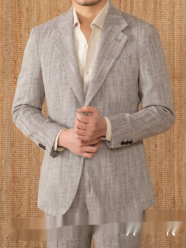 Costume Décontracté Italien en Coton et Lin