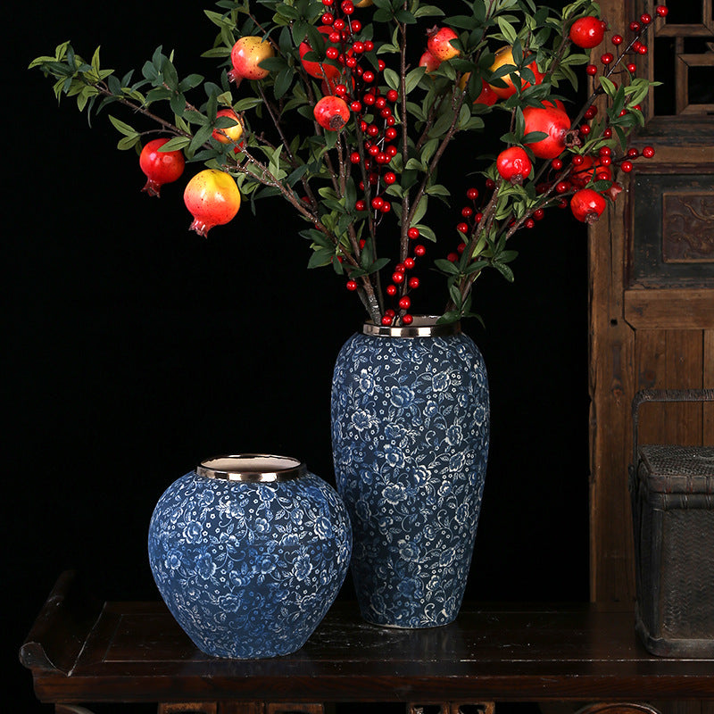 Vase en céramique décorative motifs floraux bleus Maison Gloow