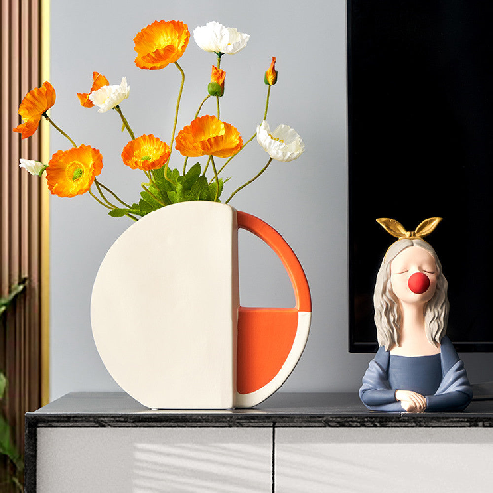 Vase design en céramique orange et blanc, décoration moderne Maison Gloow