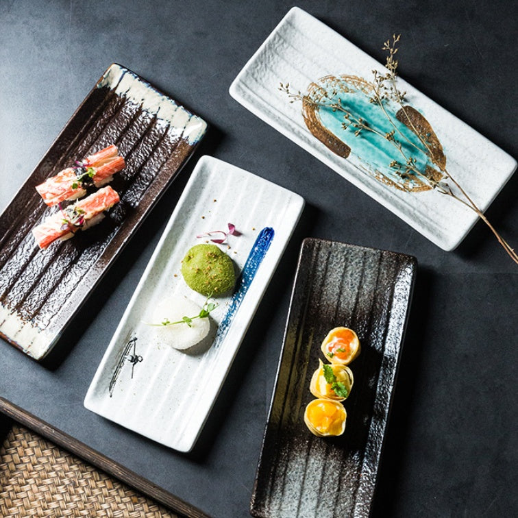 Assiette Plate Japonaise Rectangulaire en Céramique