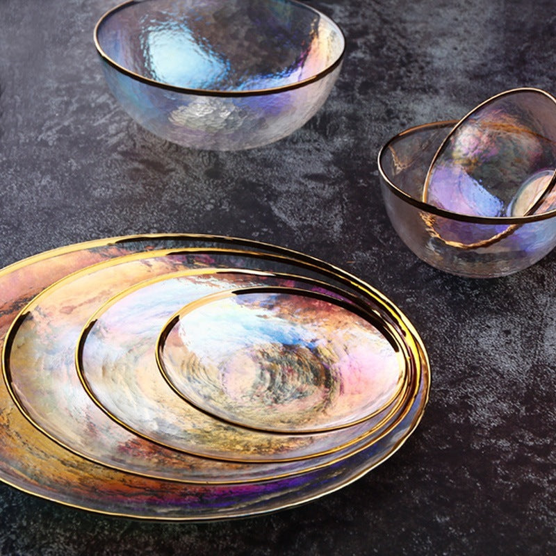 Assiette & Bol en Verre Martelé Arc-en-ciel – Collection Élégante Phnom Penh