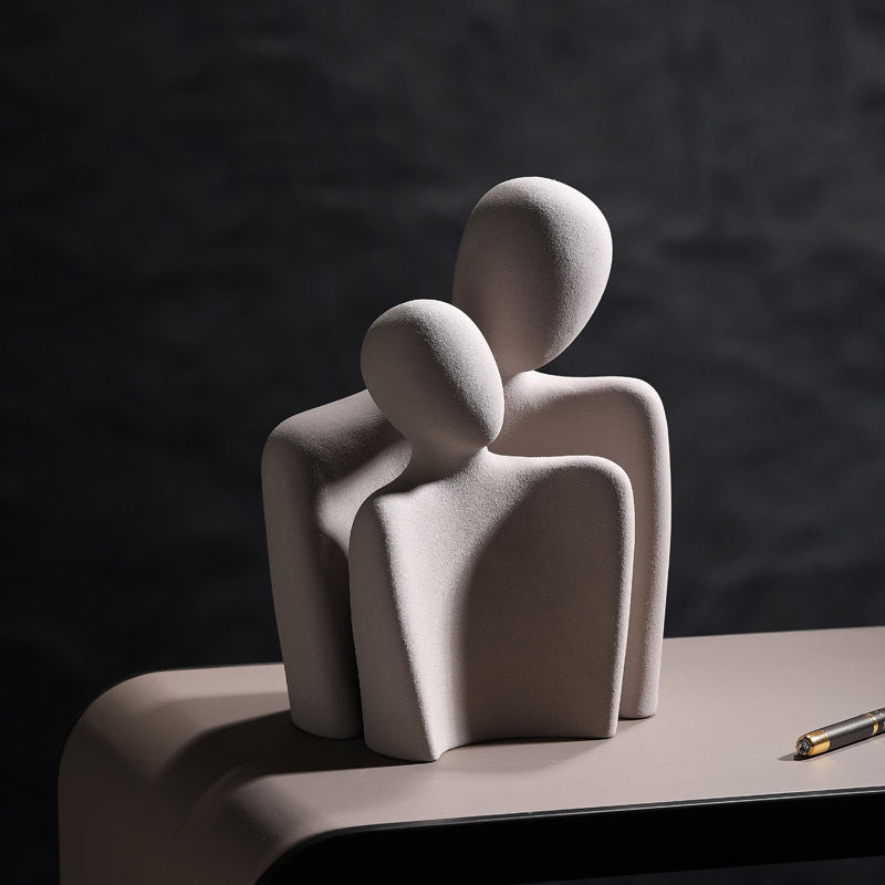 Sculpture minimaliste couple abstrait en résine blanche, décoration contemporaine Maison Gloow