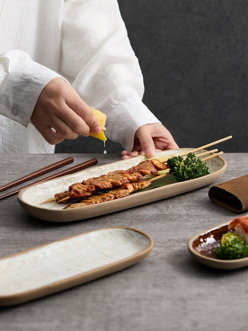 Plateau Rétro Rectangulaire en Céramique