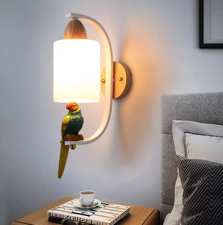 Lampe Murale en Bois et Résine avec Oiseau