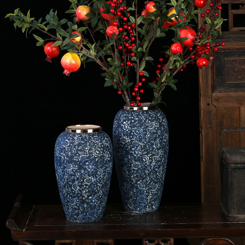 Vase en céramique décorative motifs floraux bleus Maison Gloow