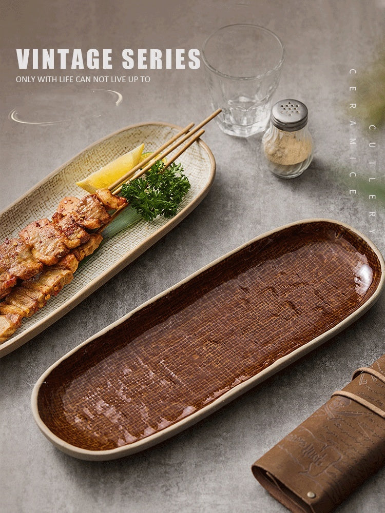 Plateau Rétro Rectangulaire en Céramique