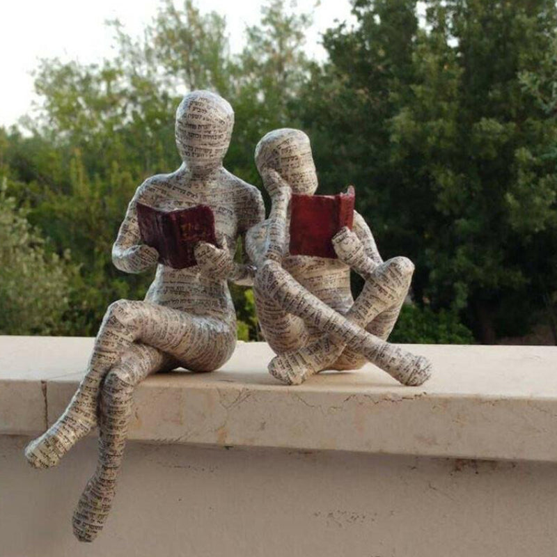 Sculpture décorative femme lisant un livre, objet déco artistique en résine