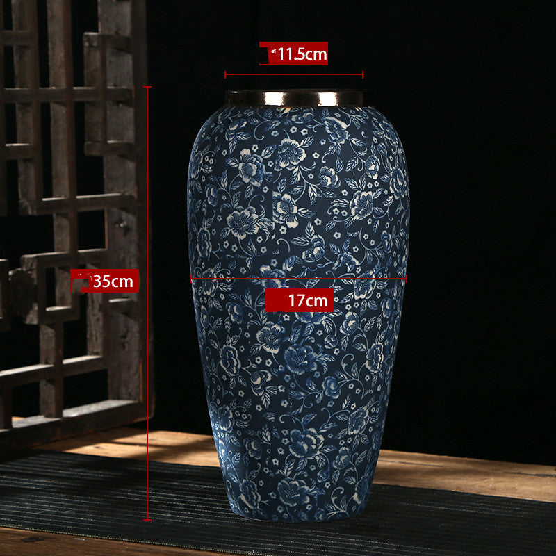 Vase en céramique décorative motifs floraux bleus Maison Gloow