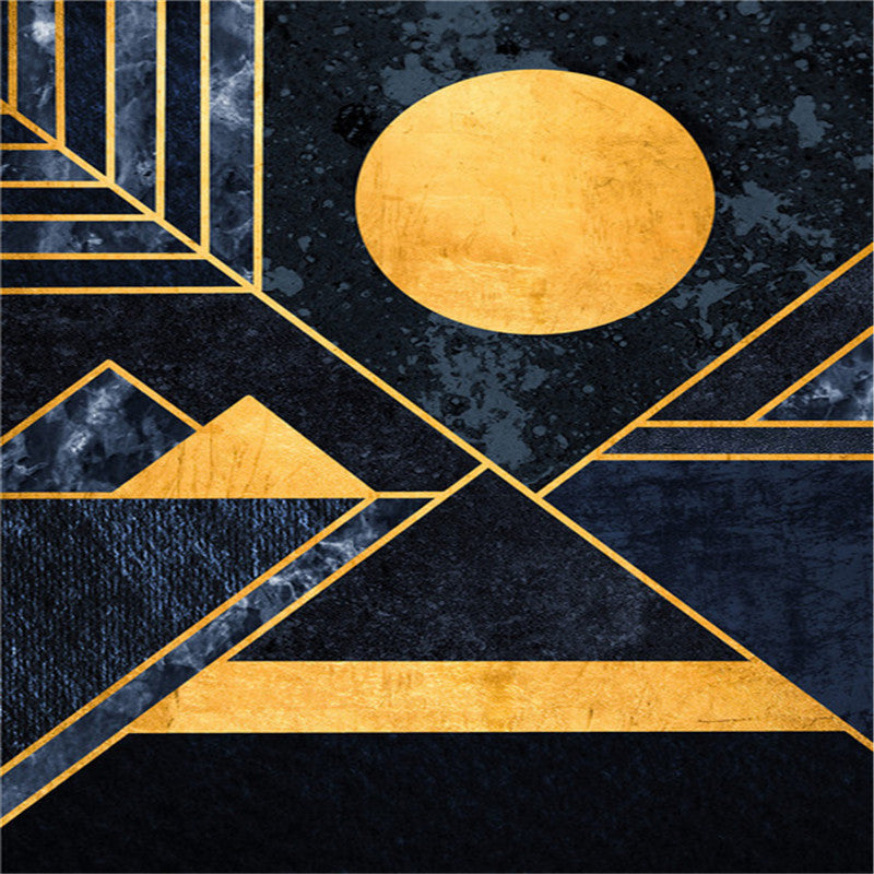 Tableau abstrait contemporain lignes dorées salon design