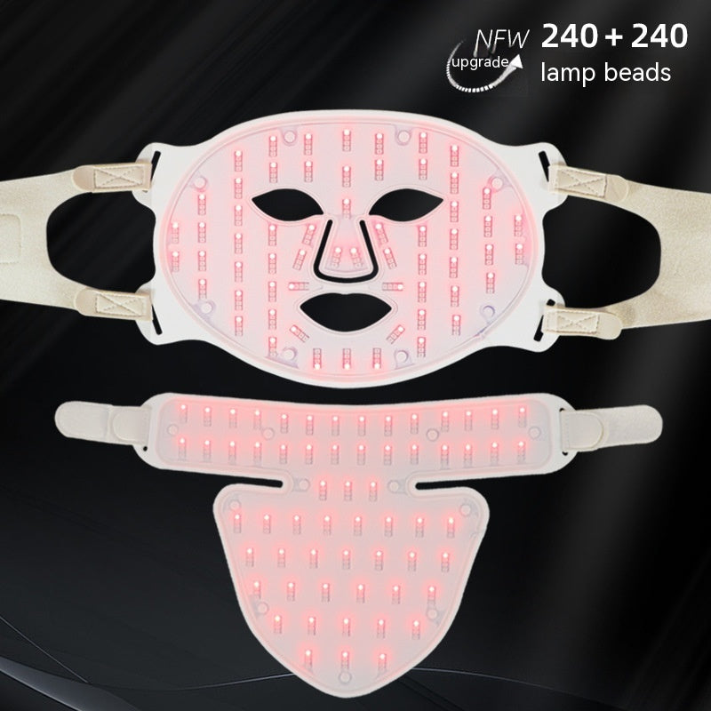 High-performance photon face mask featuring 480 LED lamp beads for skincare, designed for face and neck treatments.