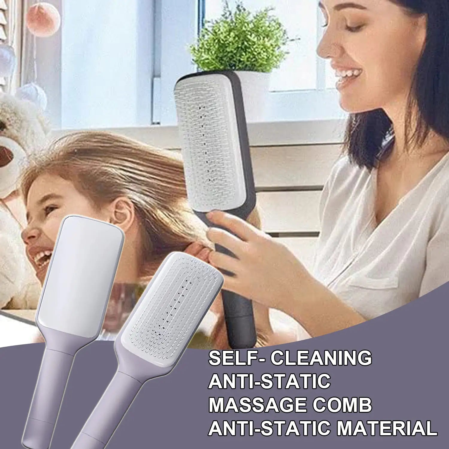 Brosse à cheveux antistatique autonettoyante