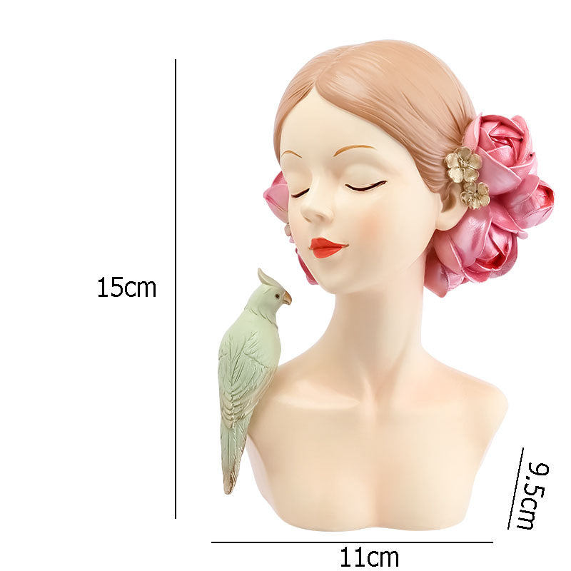 Objet décoratif femme moderne en résine avec oiseau, décoration intérieure élégante