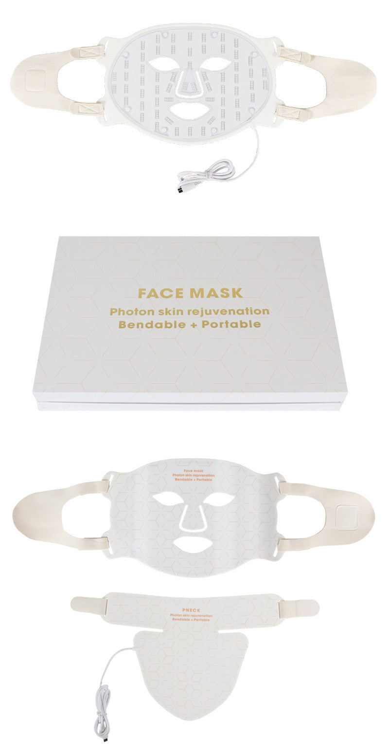 Masque photonique de beauté pour visage, flexible et portable, avec boîte de rangement.