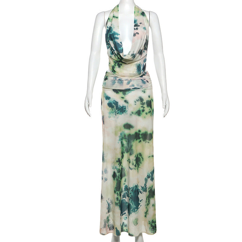 Ensemble Deux Pièces « Naïa » : Top dos-nu et jupe longue au design tie & dye, élégant et bohème.