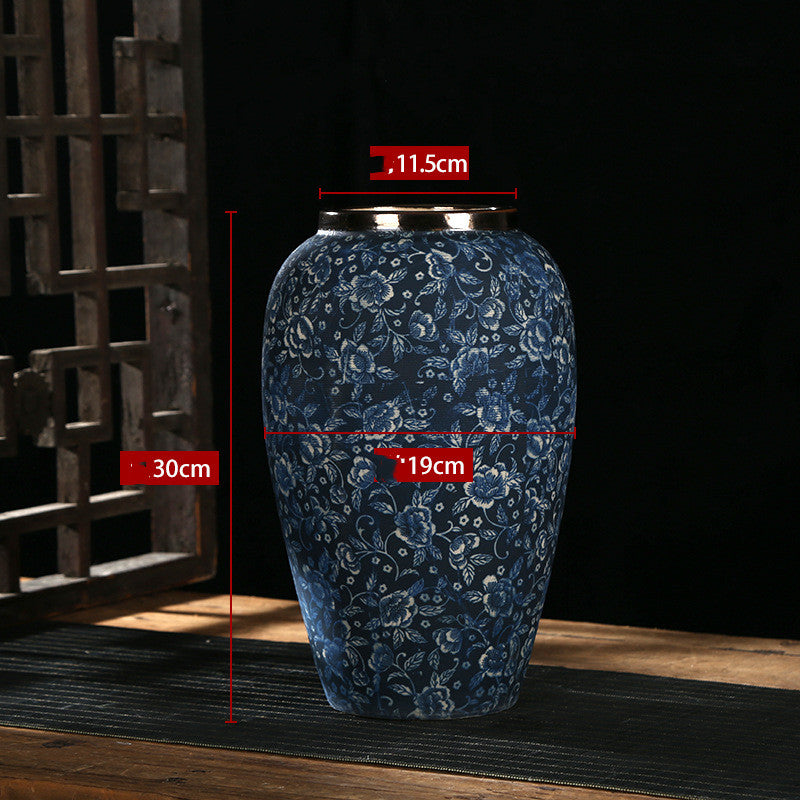 Vase en céramique décorative motifs floraux bleus Maison Gloow