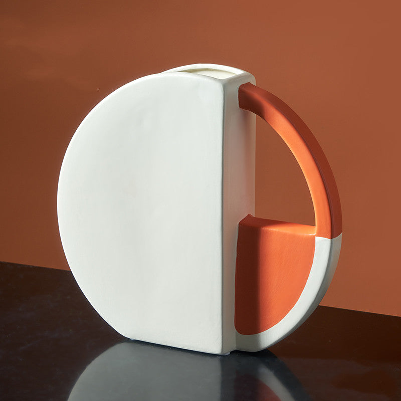 Vase design en céramique orange et blanc, décoration moderne Maison Gloow