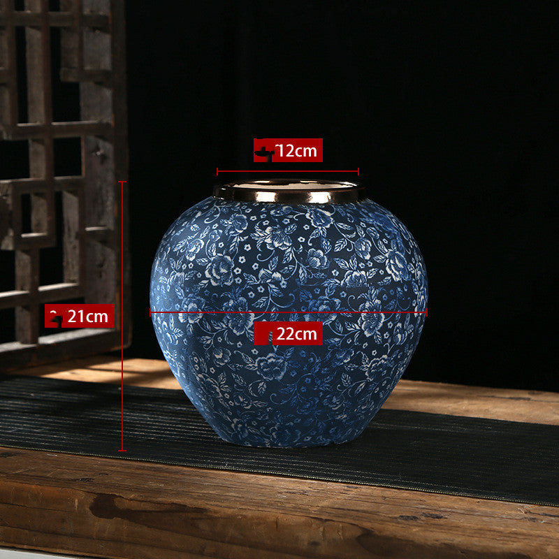 Vase en céramique décorative motifs floraux bleus Maison Gloow