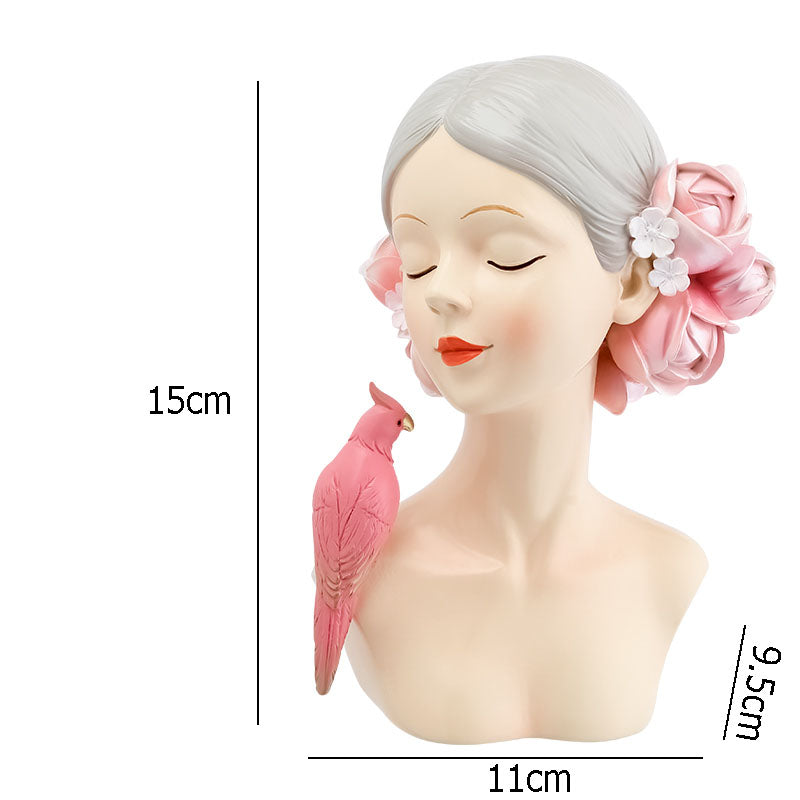 Objet décoratif femme moderne en résine avec oiseau, décoration intérieure élégante