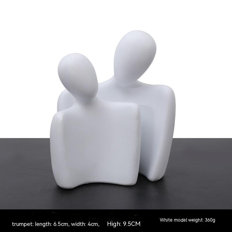 Sculpture minimaliste couple abstrait en résine blanche, décoration contemporaine Maison Gloow