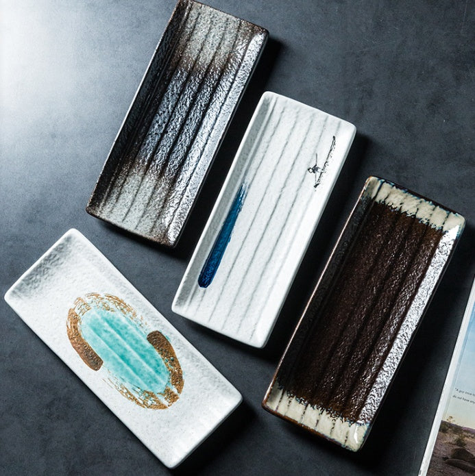 Assiette Plate Japonaise Rectangulaire en Céramique