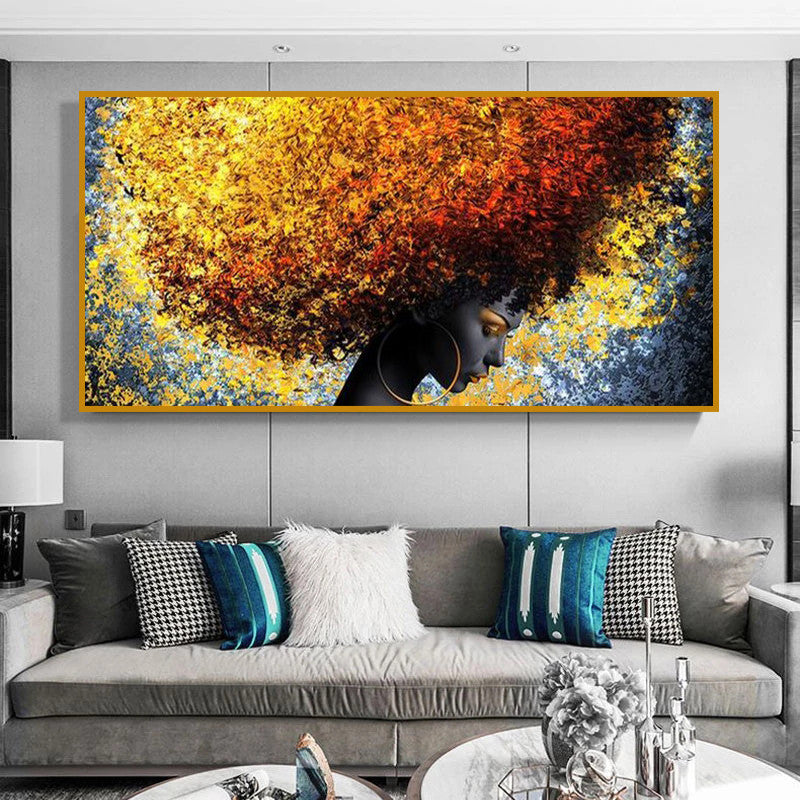 Tableau abstrait portrait doré Maison Gloow