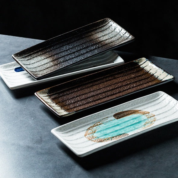 Assiette Plate Japonaise Rectangulaire en Céramique